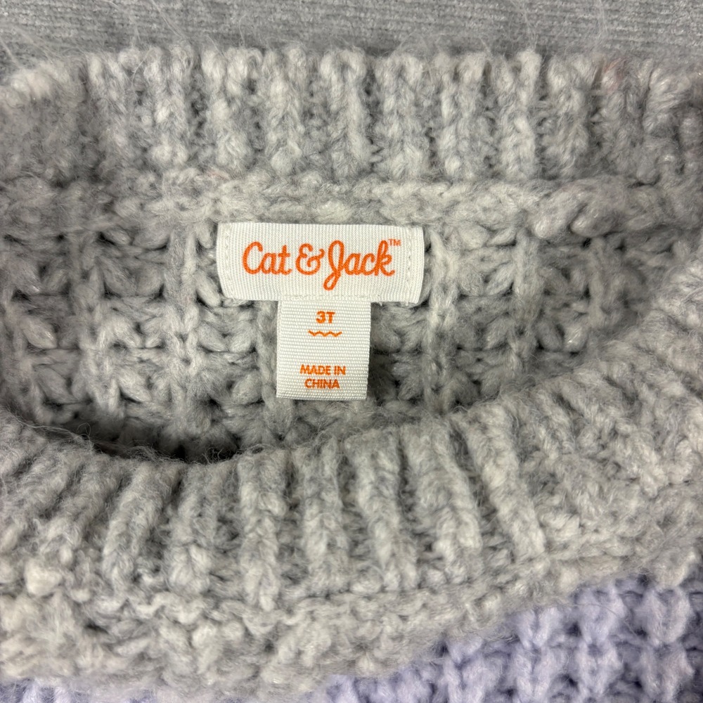 Cat & Jack Toddler 3T Waffle Knit Striped Colorblock Sweater Grey Purple Cream - Picture 3 of 7